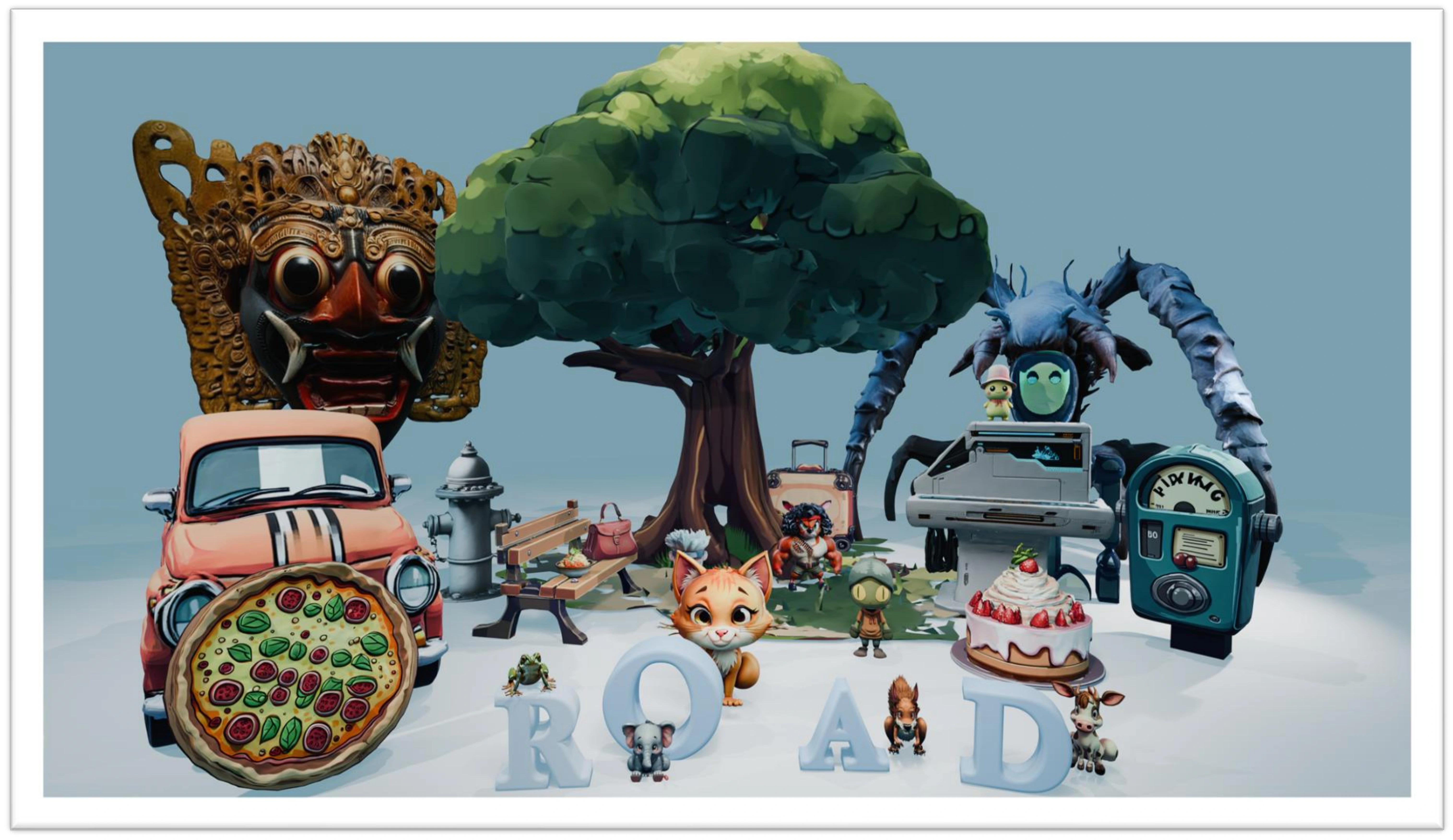 A diverse collection of high-quality 3D assets generated by ROAD
